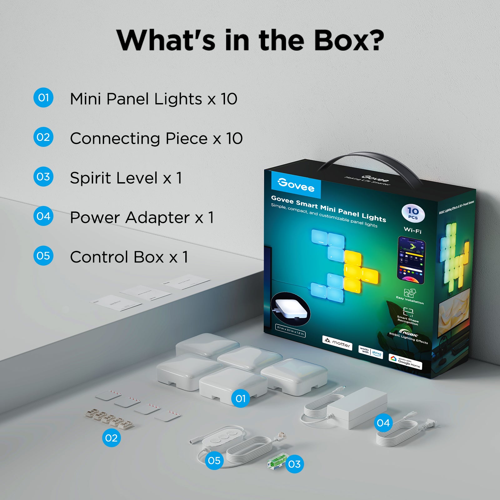 Govee RGBIC Mini Panel Light Kit – 10 Pack Smart Wall Panels (Matter Compatible)