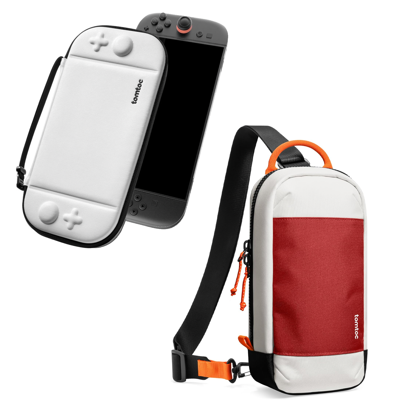 tomtoc Nintendo Switch 2 Game and Go Travel Bag and Case Bundle (Red/White)