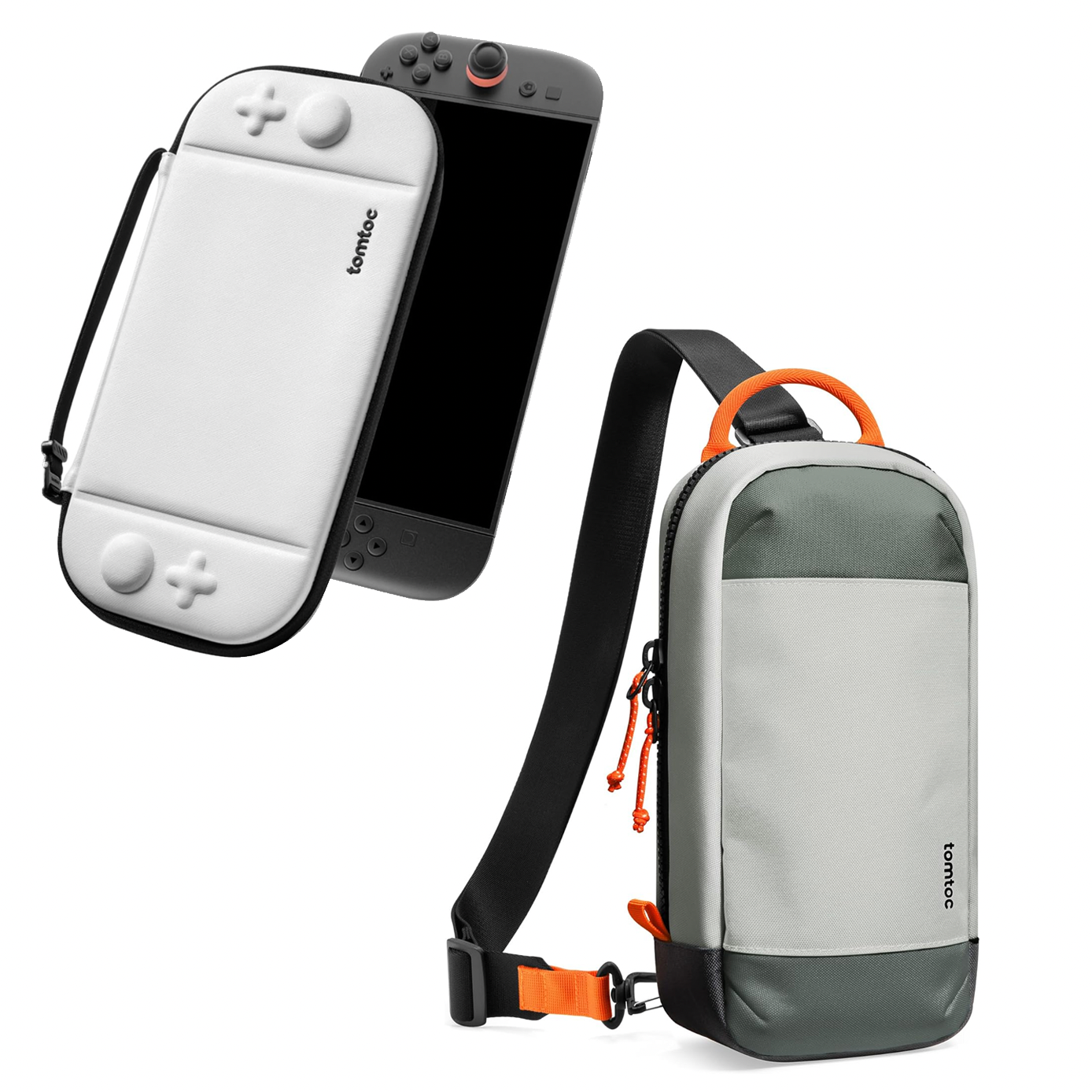 tomtoc Nintendo Switch 2 Game and Go Travel Bag and Case Bundle (Grey/White)