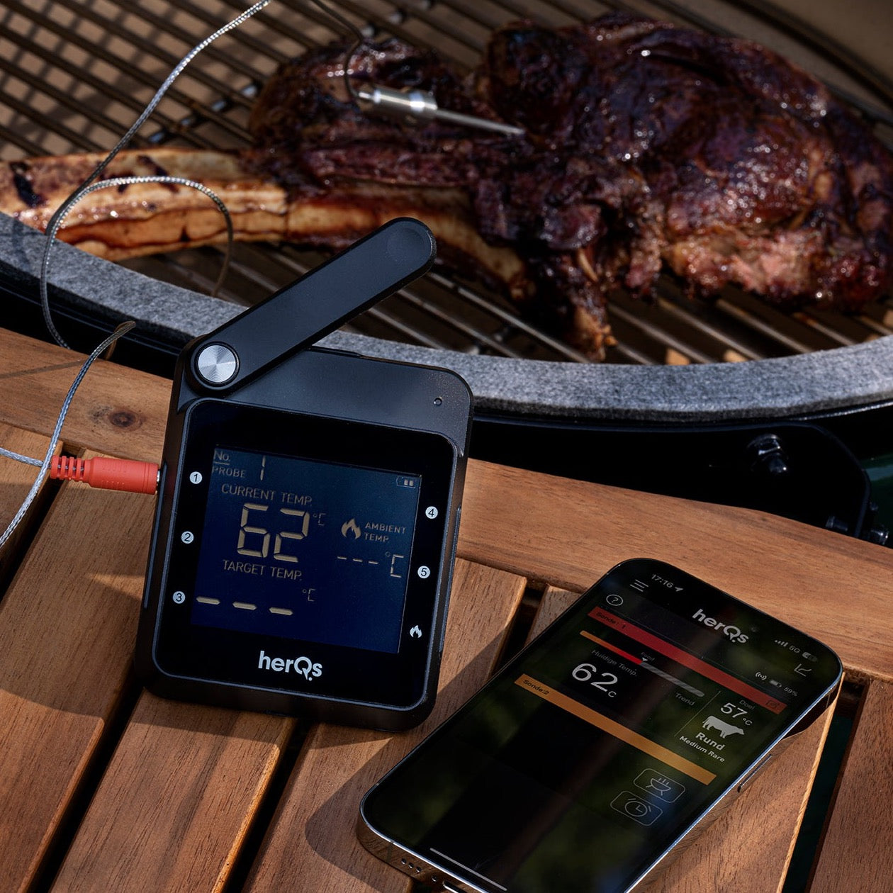 herQs Professional – Smart Wi-Fi & Bluetooth BBQ Thermometer with 6-Probe Support