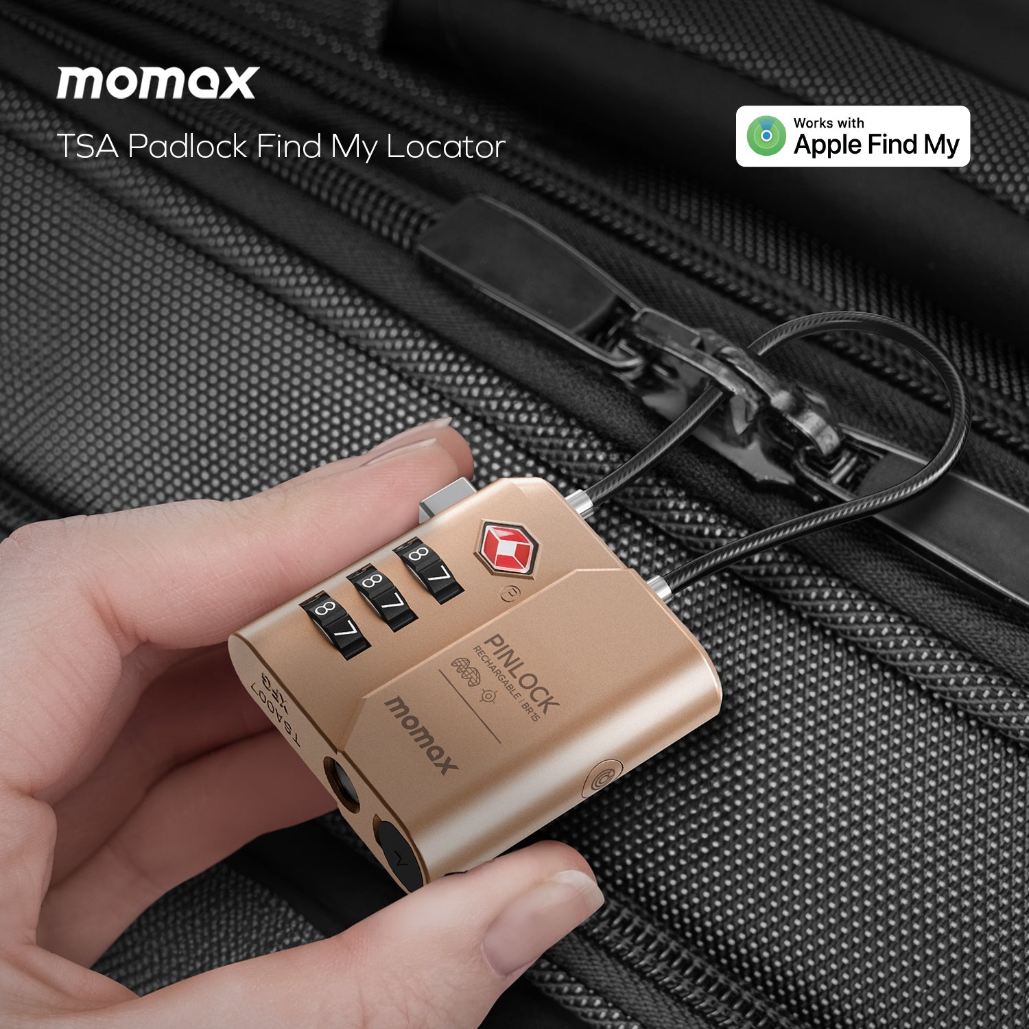 Momax PinLock TSA Padlock Find My Locator (Black) - BR15D Locks & Latches