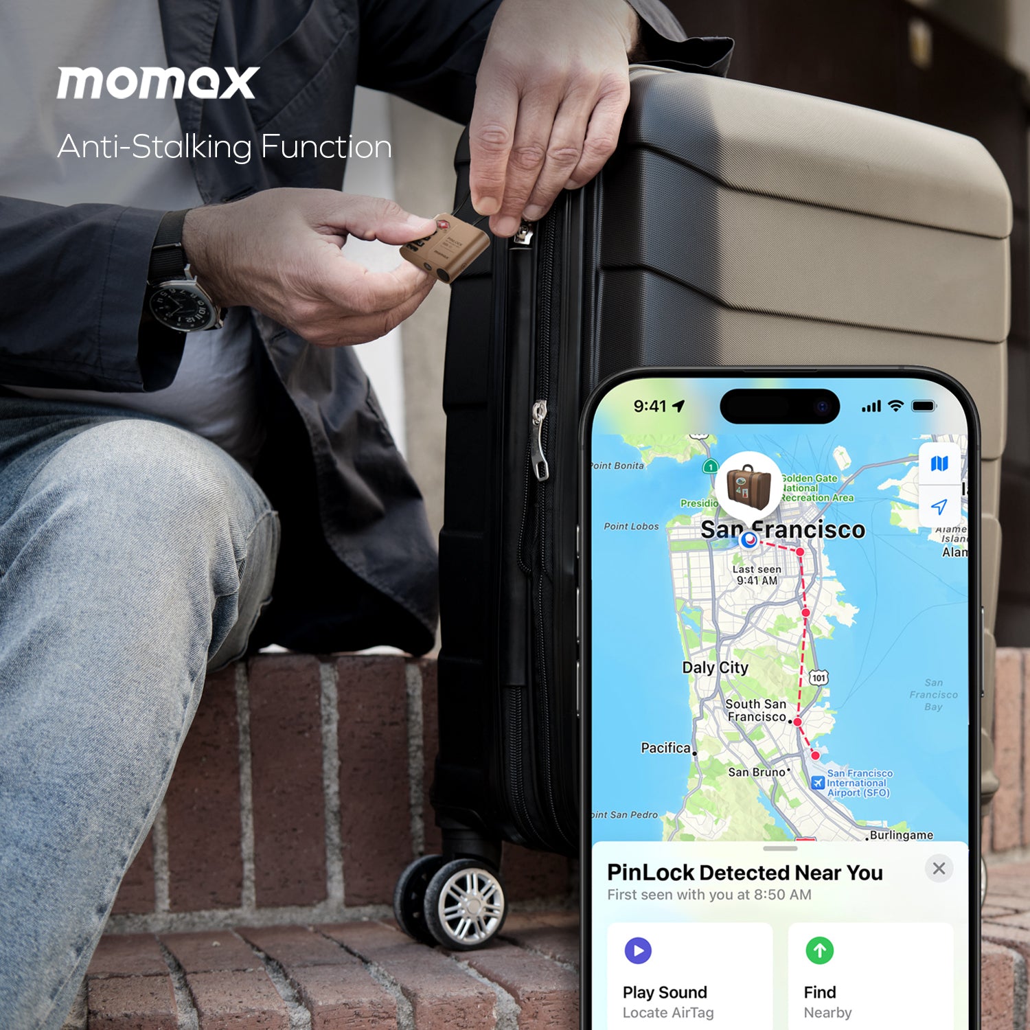 Momax PinLock TSA Padlock Find My Locator (Black) - BR15D Locks & Latches