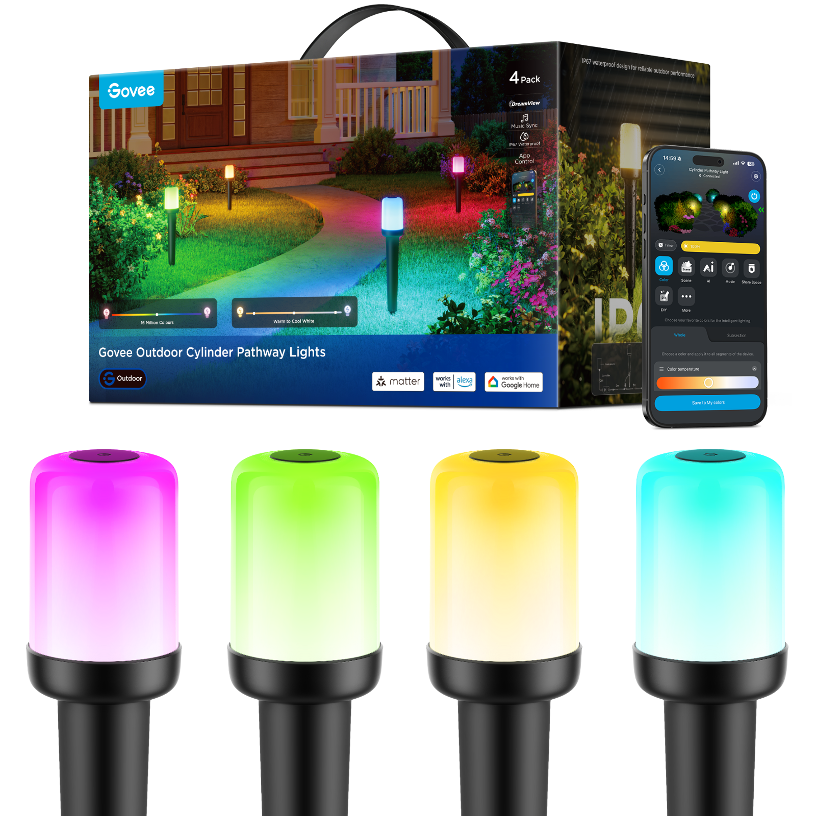 Govee Outdoor Pathway Lights 4-Pack - H3510E11 Landscape Pathway Lighting