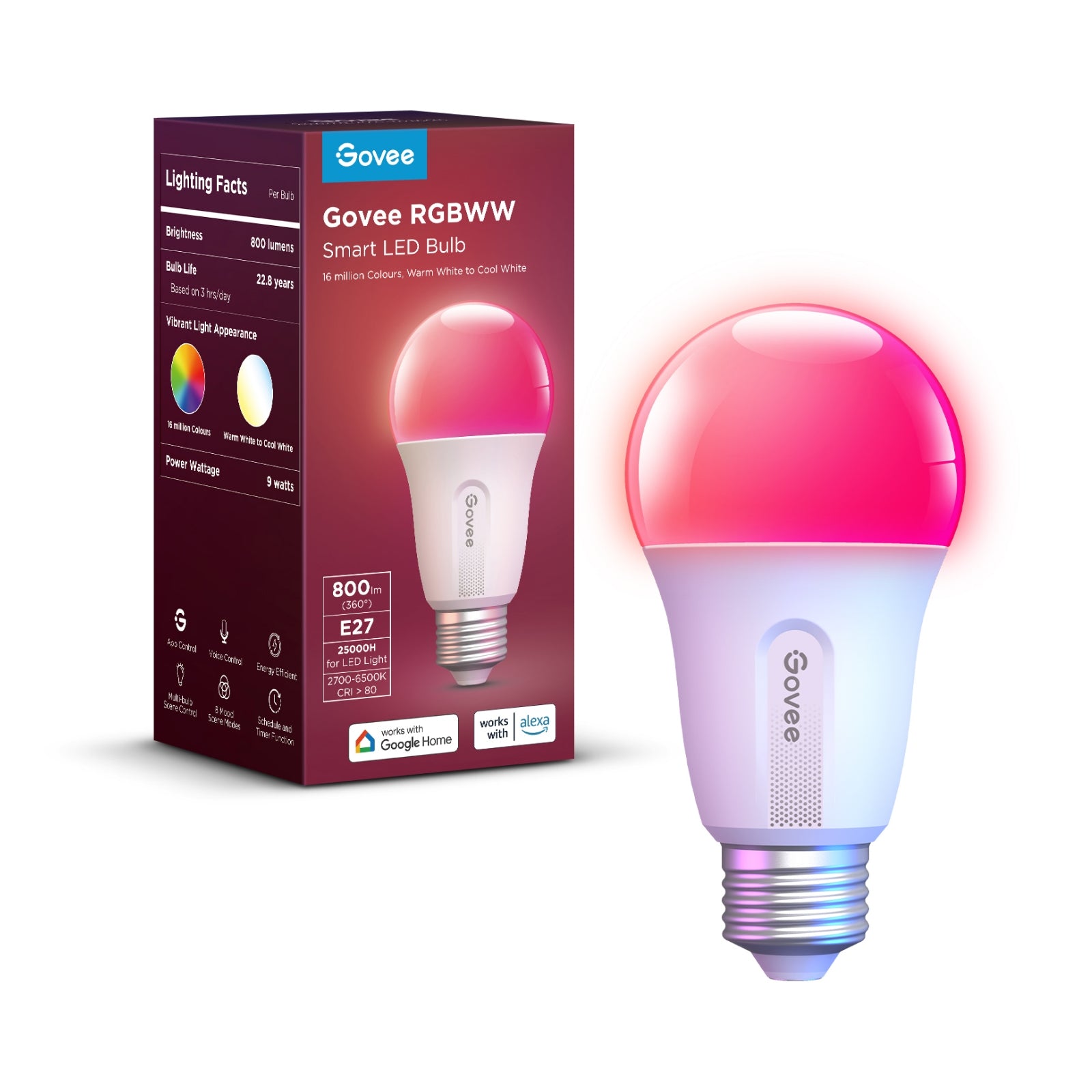 Govee Wi-Fi & Bluetooth Smart Light Bulb - E27 - H6004EC2 Light Bulbs