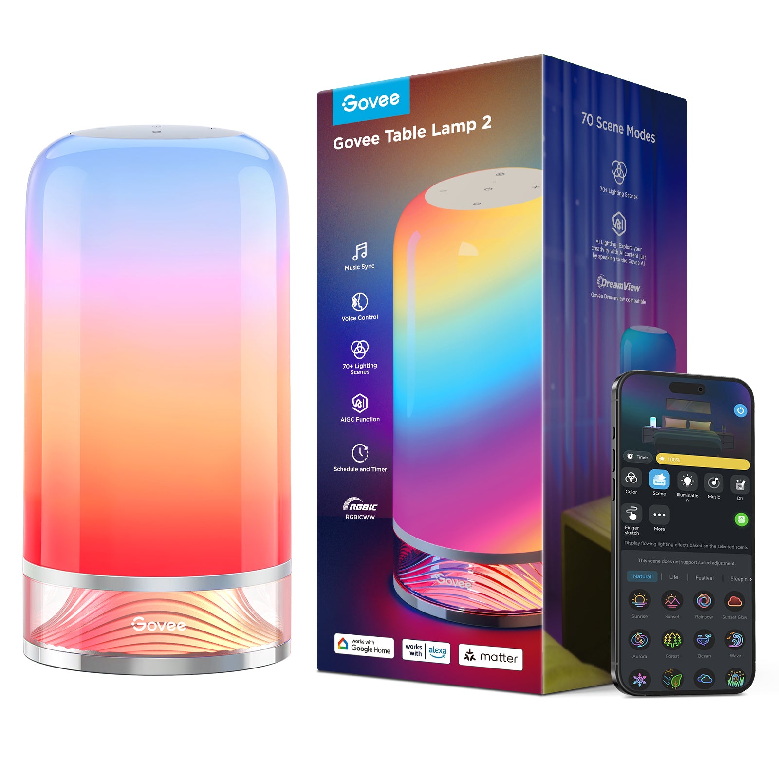 Govee Table Lamp 2 – Smart RGBIC Wi-Fi & Matter-Enabled Bedside Lamp