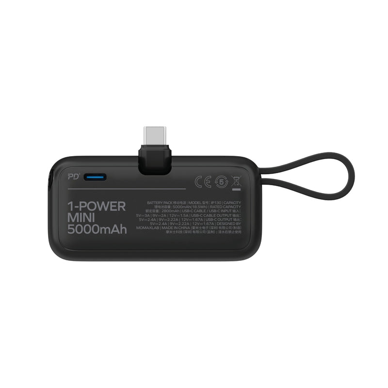 Momax 1-Power Mini 3-in-1 Power Bank 5000mAh USB-C (Black) - IP130D Power Banks