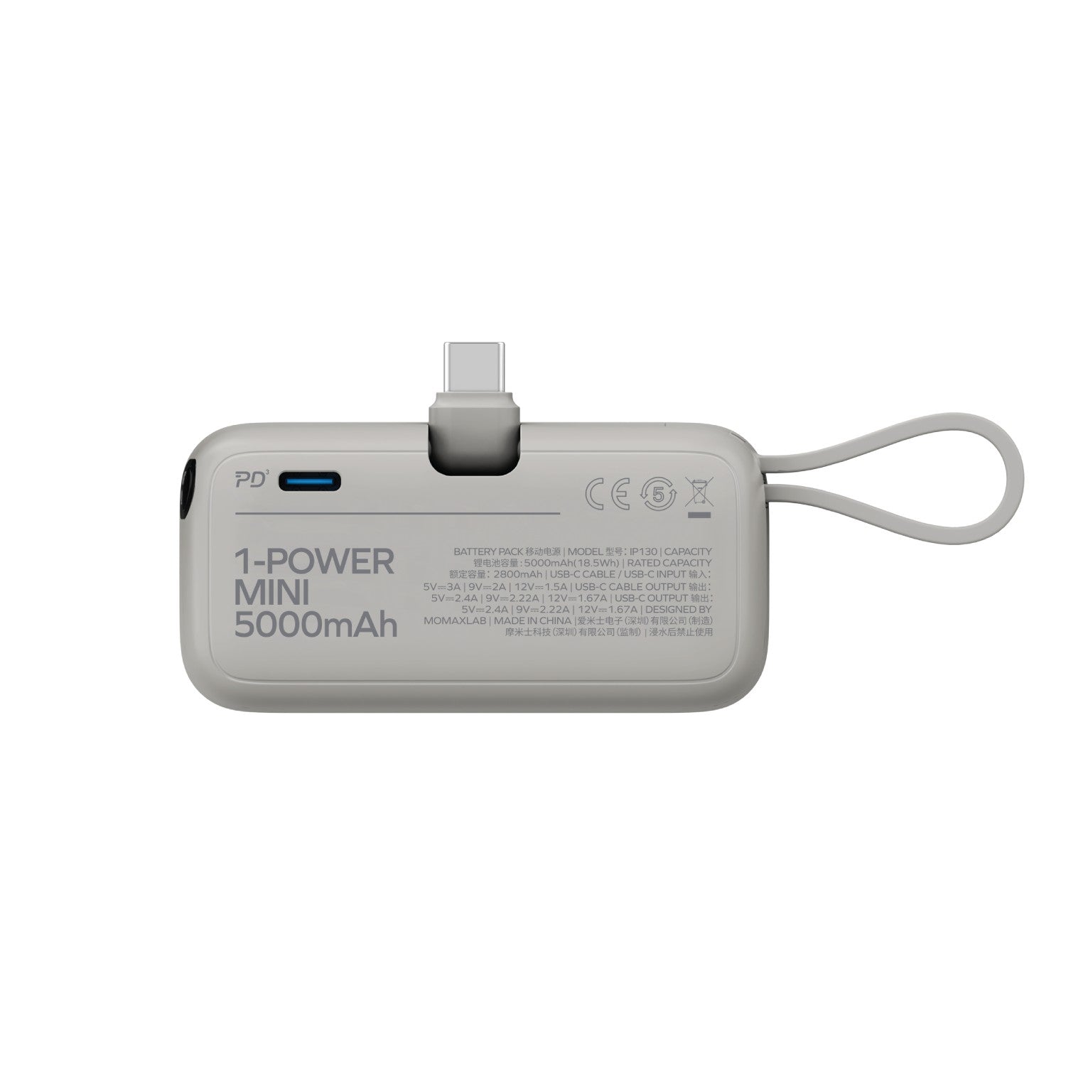 Momax 1-Power Mini 3-in-1 Power Bank 5000mAh USB-C (White) - IP130W Power Banks
