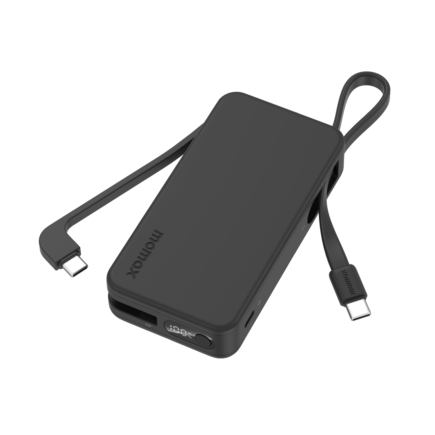 Momax 1-Power Vital+ 10000mAh Battery Pack with Dual Built-in USB-C Cable (Black)