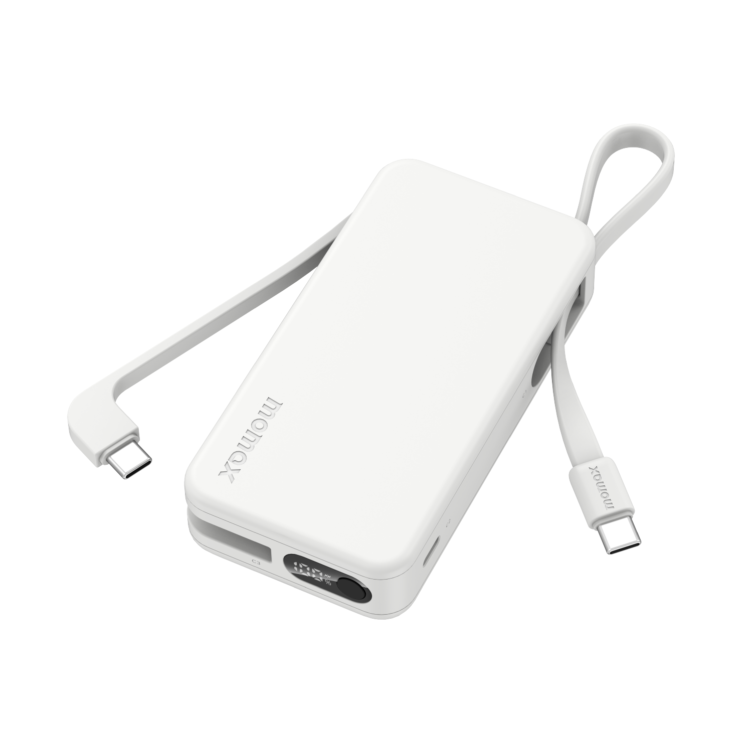 Momax 1-Power Vital+ 10000mAh Battery Pack with Dual Built-in USB-C Cable (White)