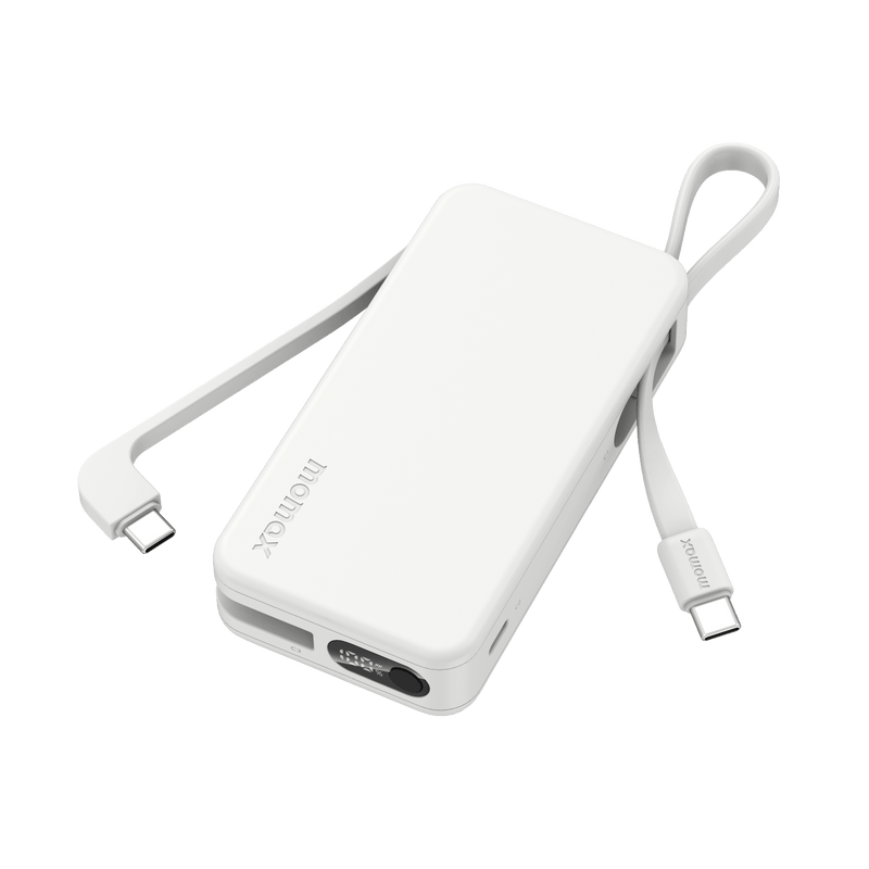 Momax 1-Power Vital+ 10000mAh Power Bank with Dual Built-in USB-C Cable (White) - IP138W Power Banks