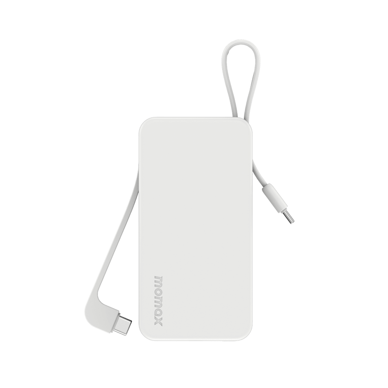 Momax 1-Power Vital+ 10000mAh Power Bank with Dual Built-in USB-C Cable (White) - IP138W Power Banks