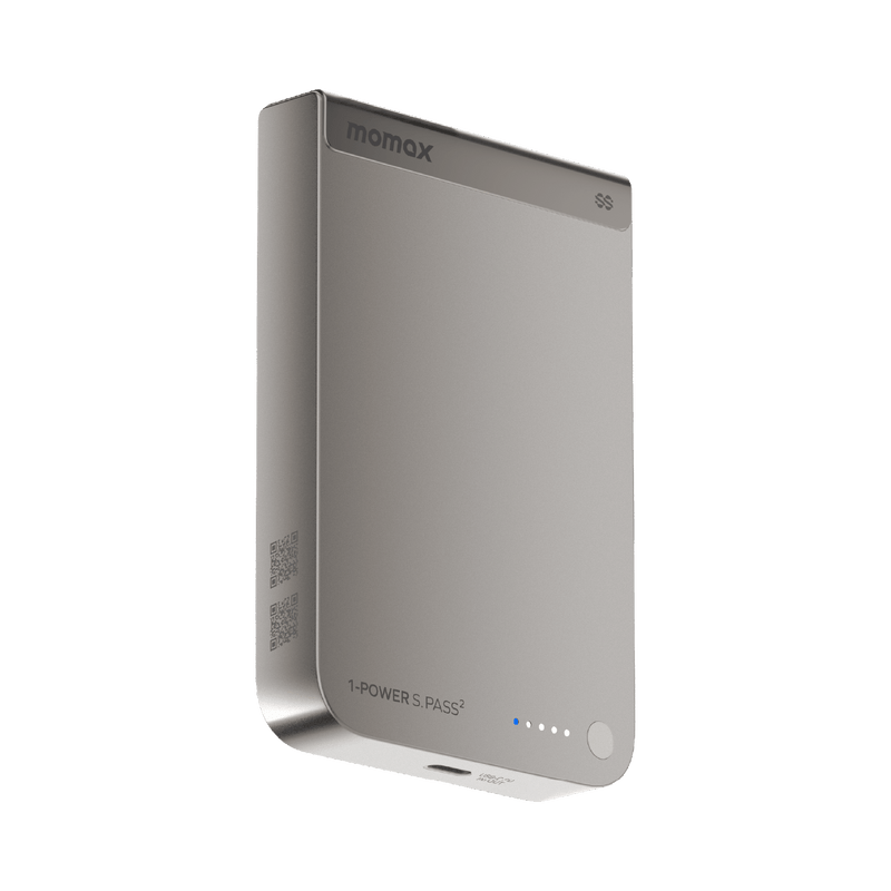 Momax 1-Power S.Pass 2 10000mAh Semi-SSB Qi2.2 Magnetic Power Bank (Titanium) - IP163Q22L Power Banks