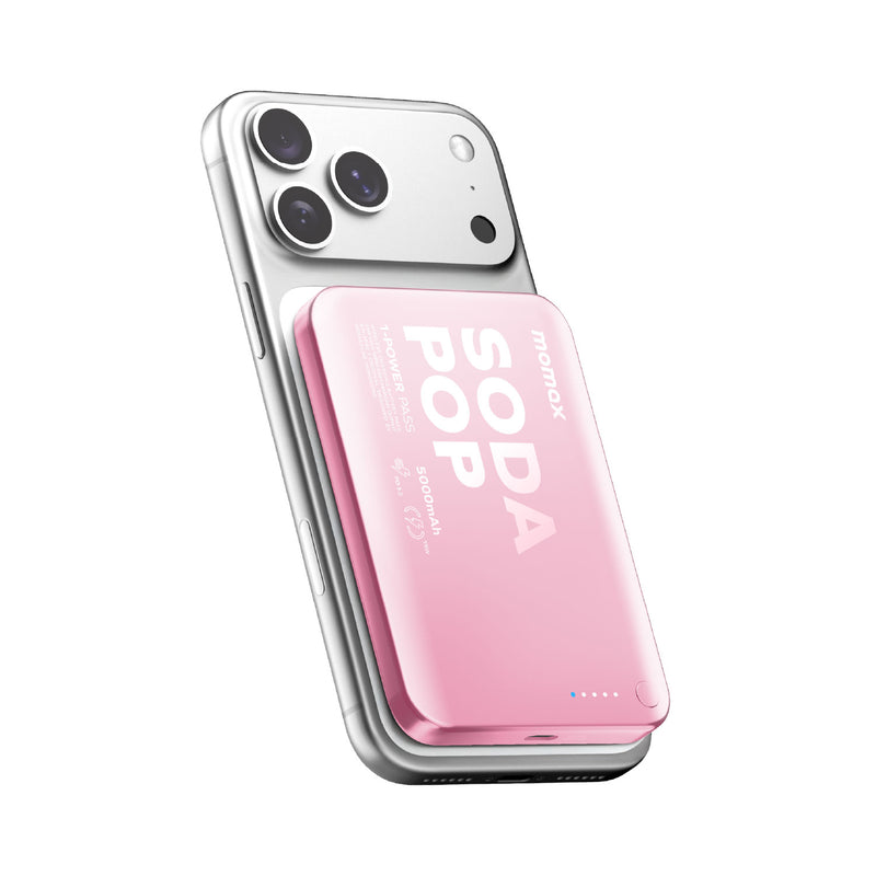 Momax 1-POWER PASS 5000mAh Magnetic Wireless Power Bank (Pink) - IP165P Power Banks