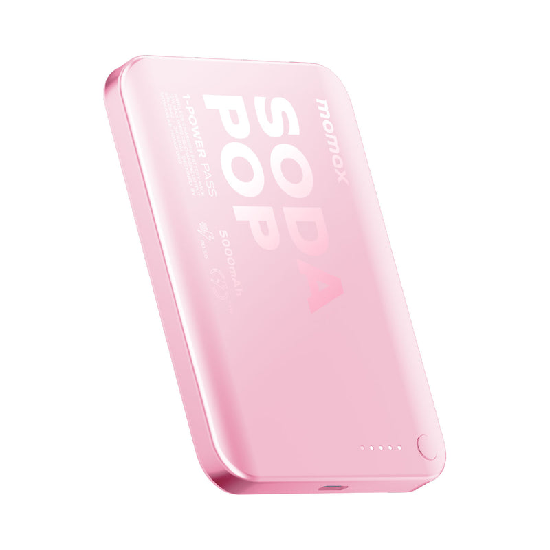 Momax 1-POWER PASS 5000mAh Magnetic Wireless Power Bank (Pink) - IP165P Power Banks