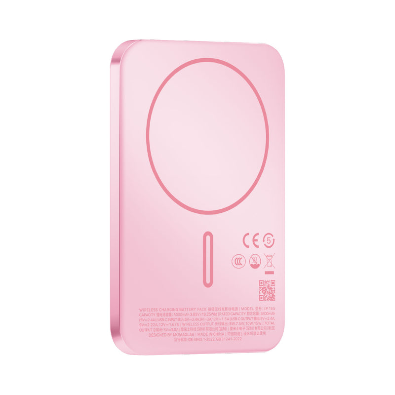 Momax 1-POWER PASS 5000mAh Magnetic Wireless Power Bank (Pink) - IP165P Power Banks