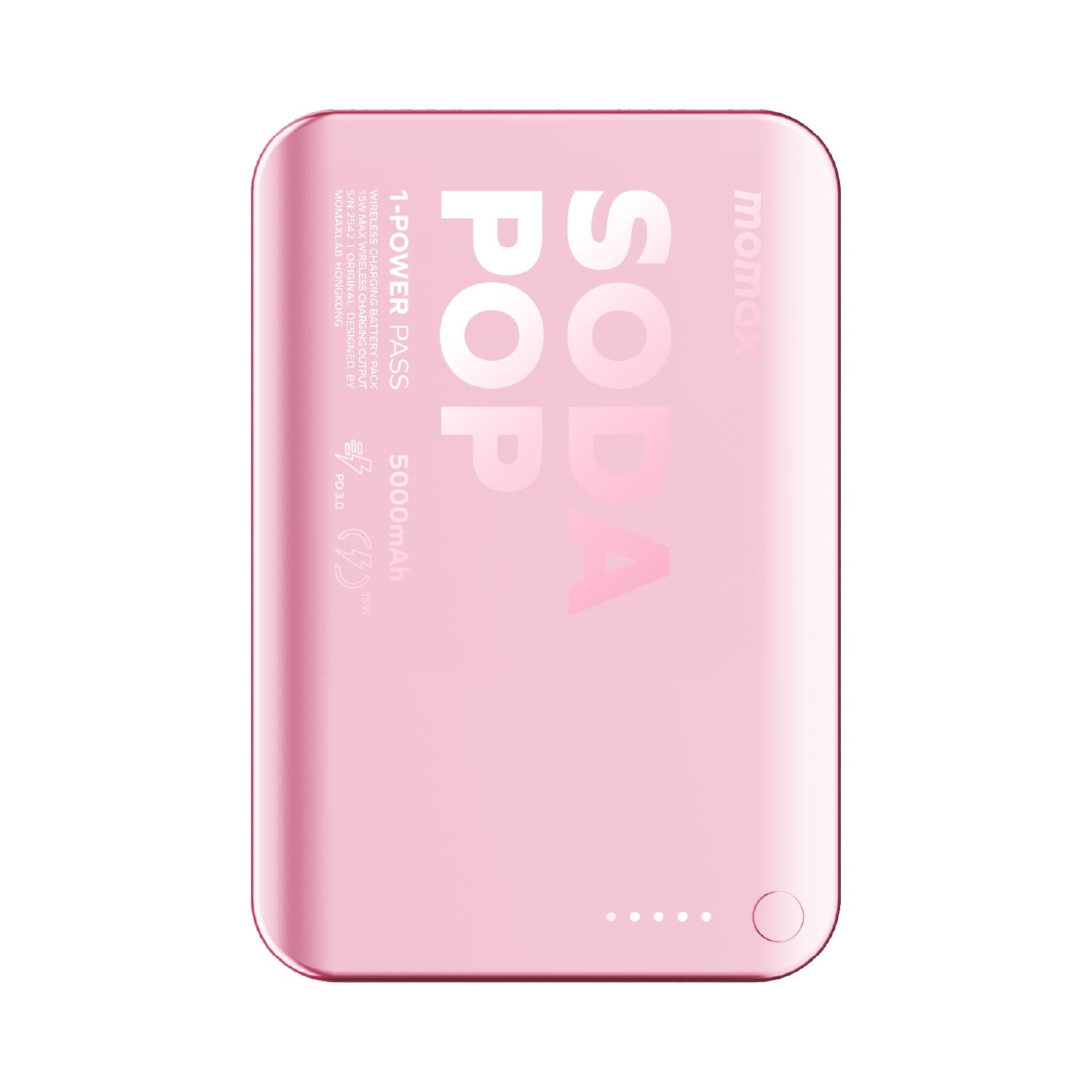 Momax 1-POWER PASS 5000mAh Magnetic Wireless Power Bank (Pink) - IP165P Power Banks