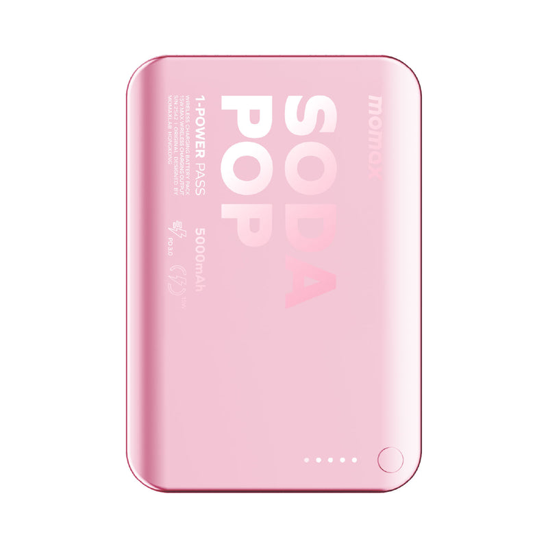 Momax 1-POWER PASS 5000mAh Magnetic Wireless Power Bank (Pink) - IP165P Power Banks