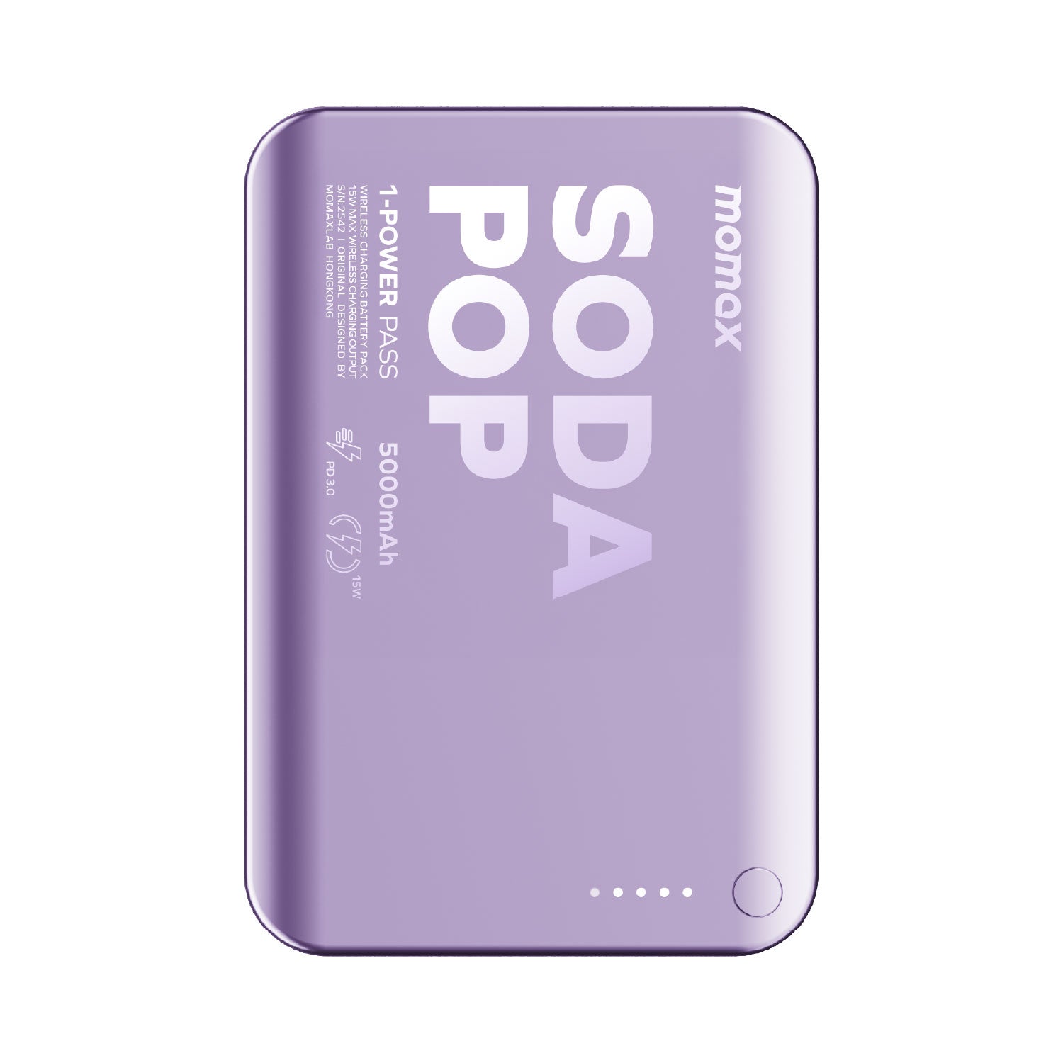 Momax 1-POWER PASS 5000mAh Magnetic Wireless Battery Pack (Purple)