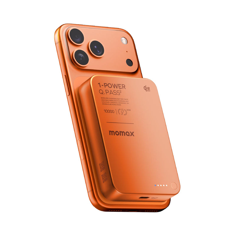 Momax 1-Power Q.Pass 2 10000mAh Qi2.2 Magnetic Wireless Power Bank (Orange) - IP168Q22M Power Banks