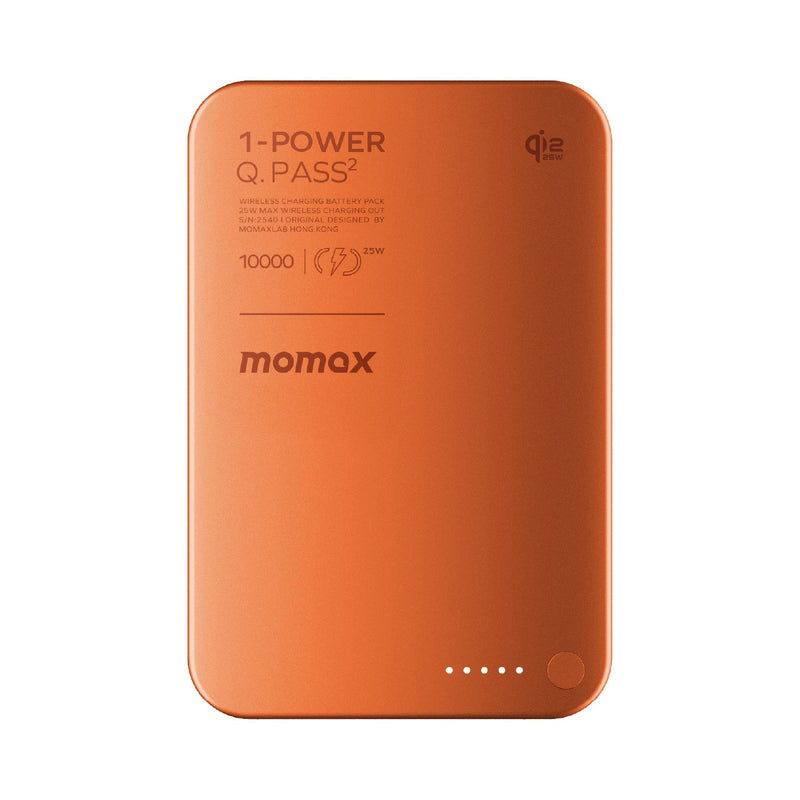 Momax 1-Power Q.Pass 2 10000mAh Qi2.2 Magnetic Wireless Power Bank (Orange) - IP168Q22M Power Banks