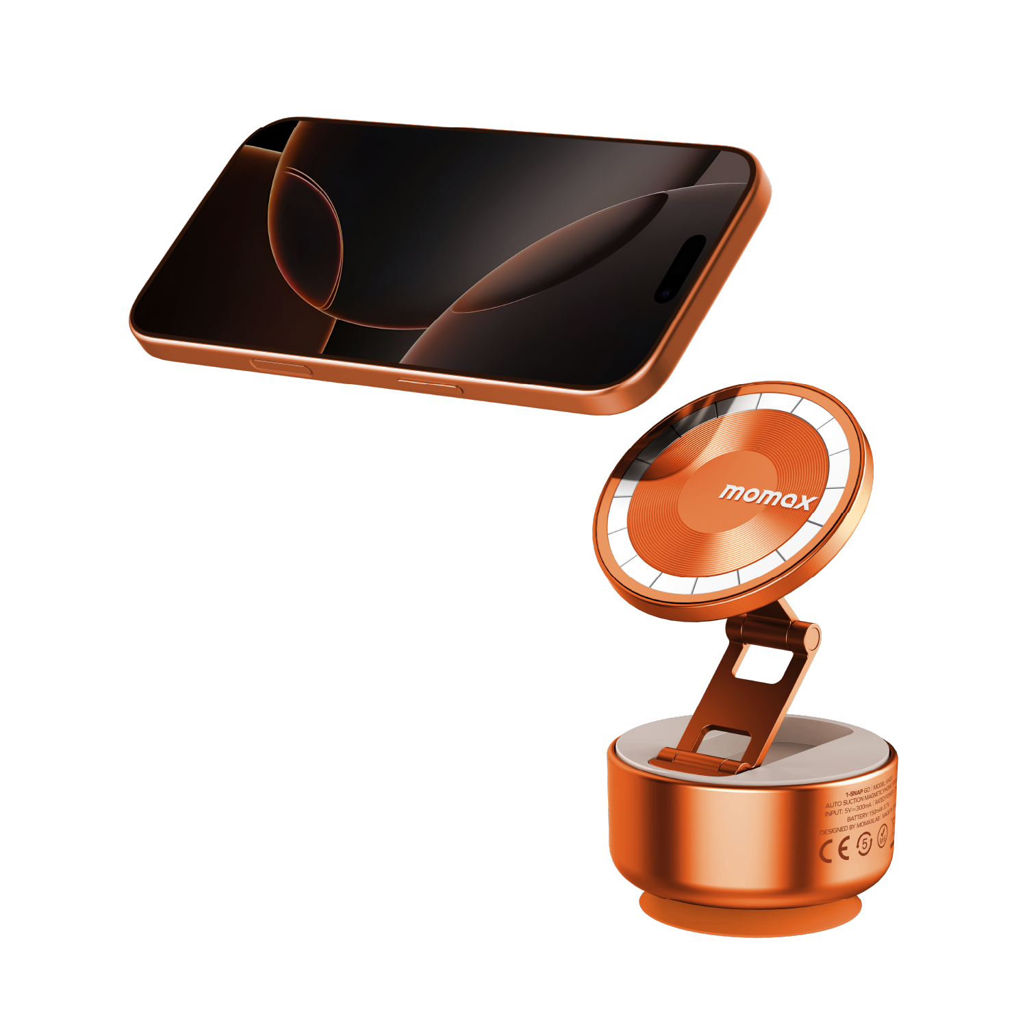 Momax 1-SNAP GO Auto Suction Magnetic Phone Stand (Orange)