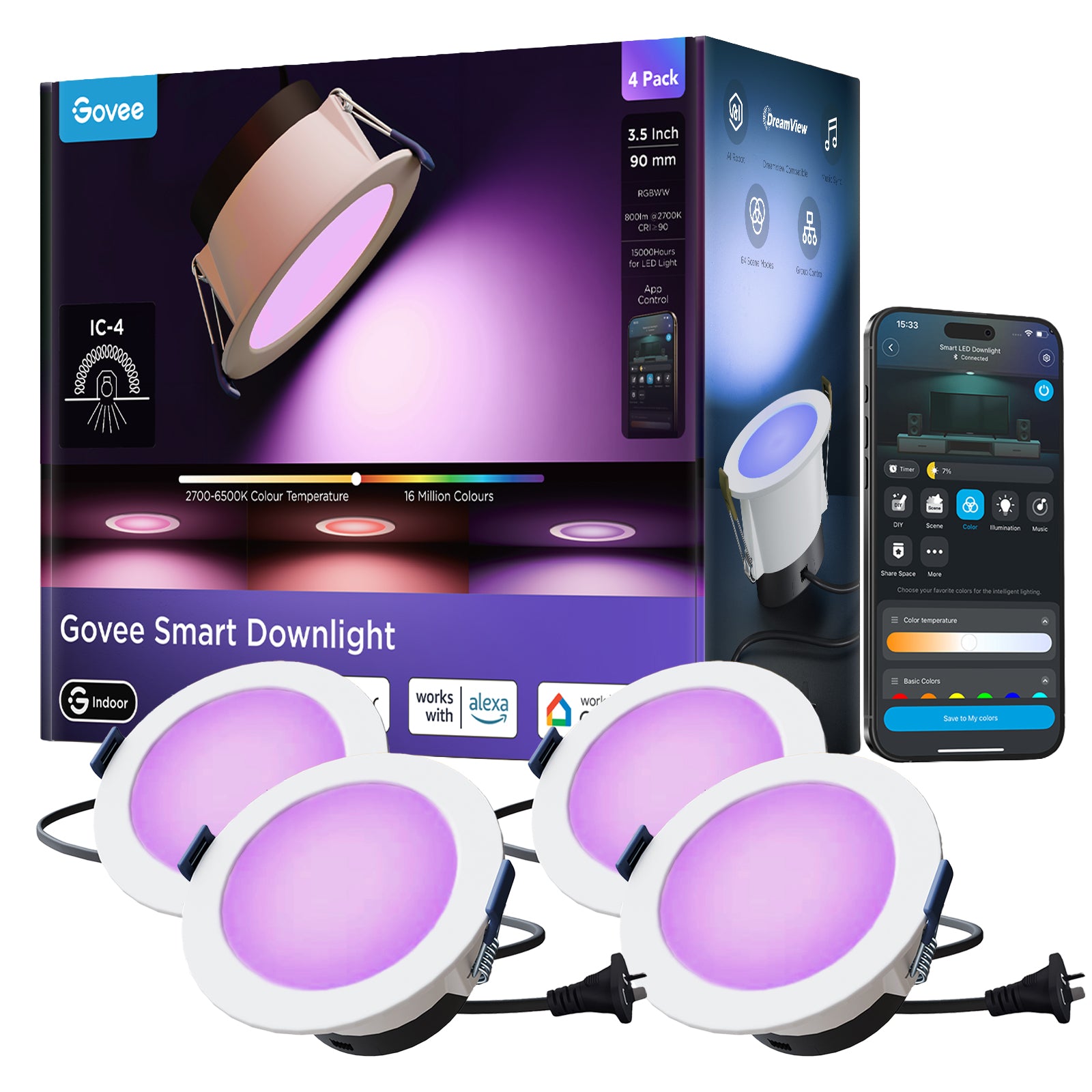 Govee Smart Colour Downlight 90mm 4-Pack Bundle