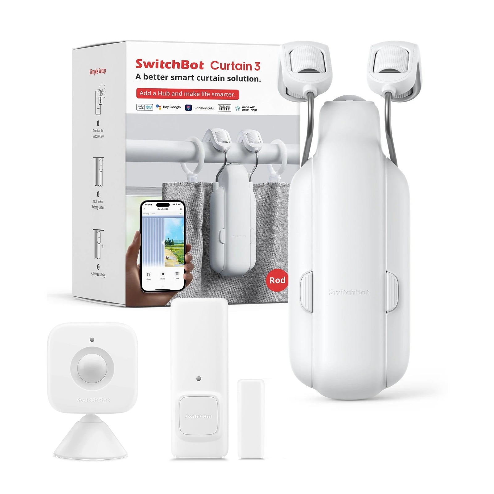 SwitchBot Curtain 3 Starter Kit (Curtain 3 Rod + Remote + Contact Sensor)