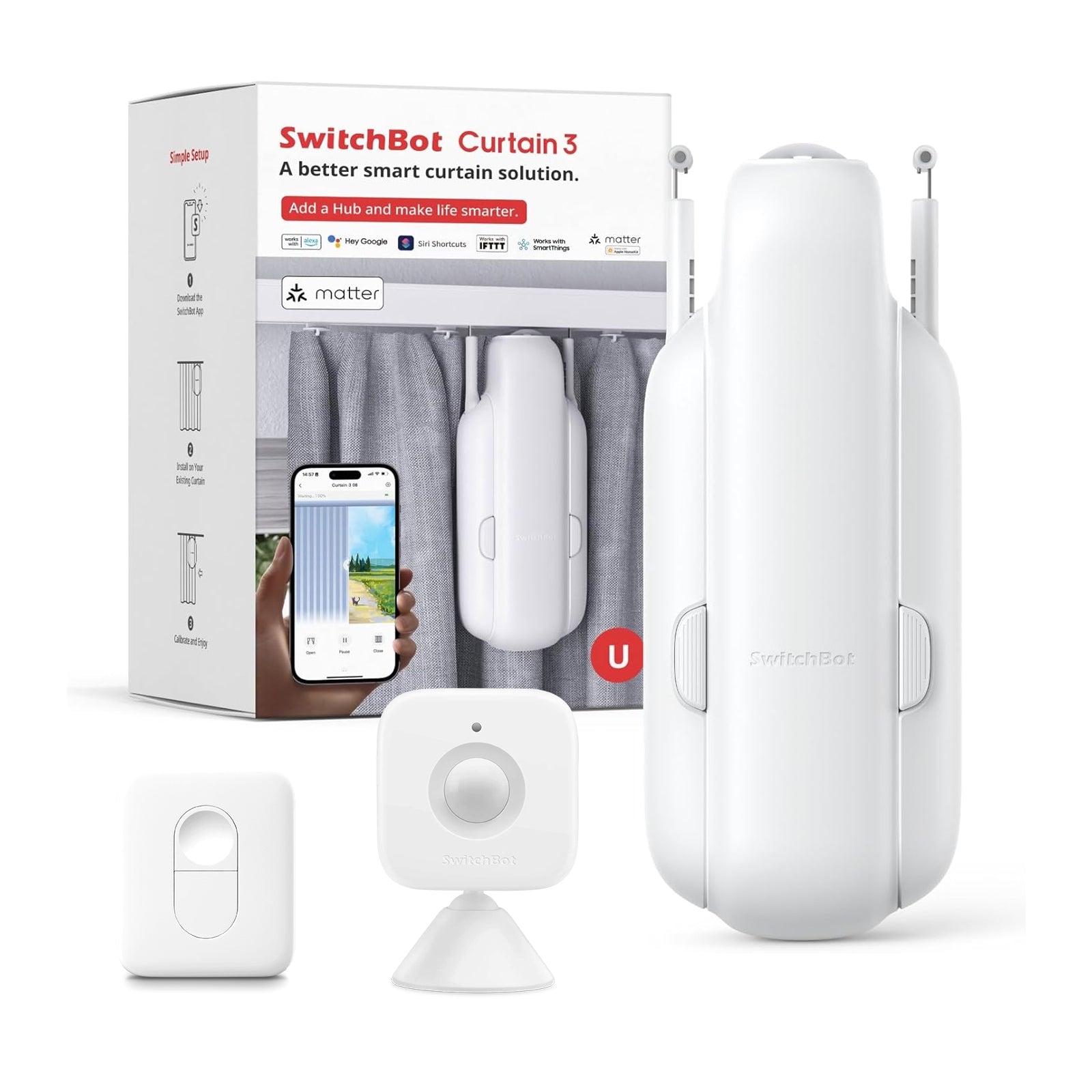 SwitchBot Curtain 3 Starter Kit (Curtain 3 U-Rail + Remote + Motion Sensor)